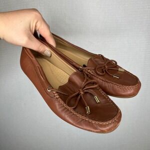 Michael Kors‎ Women Brown Leather Bow Detail Driving Moccasin Flats Shoes 8.5M